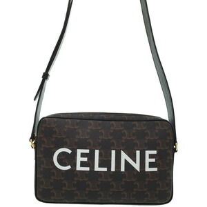 Celine Triomphe Messenger Bag Shoulder Canvas Leather Black Brown